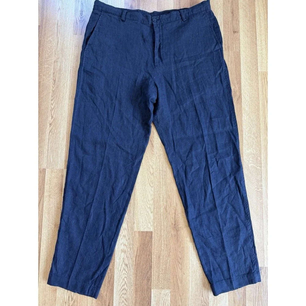 Zara Men Linen Pants Navy Blue Sz XL Casual Summer Lightweight Beach Bohemian